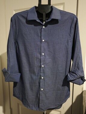 Structure Men's Fitted Long-Sleeves Blue Dress Shirt Size L ( 16-16 1/2, 32/33 )